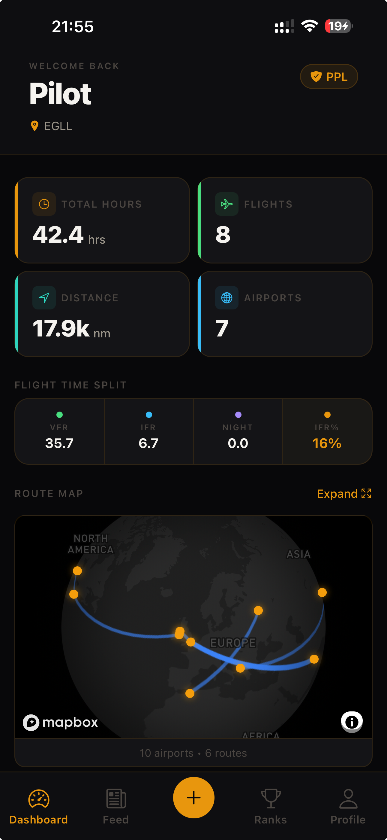 FlightLeague app dashboard